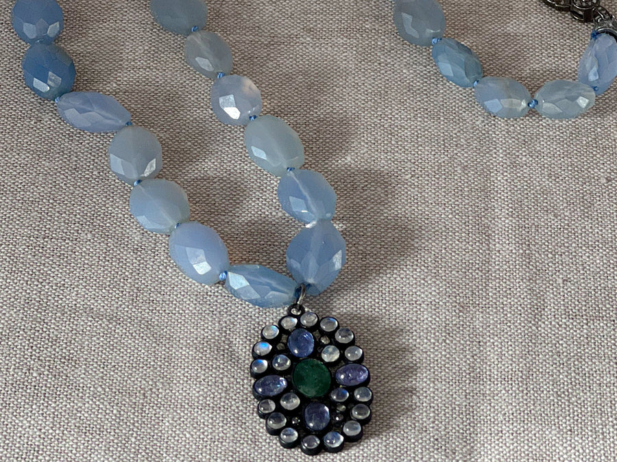 Chalcedony Necklace with Gemstone Pendant