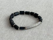 Men's Shungite Bracelet with Diamond Pave Bar Accent