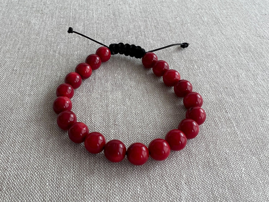 Men's Red Coral Adjustable Bracelet