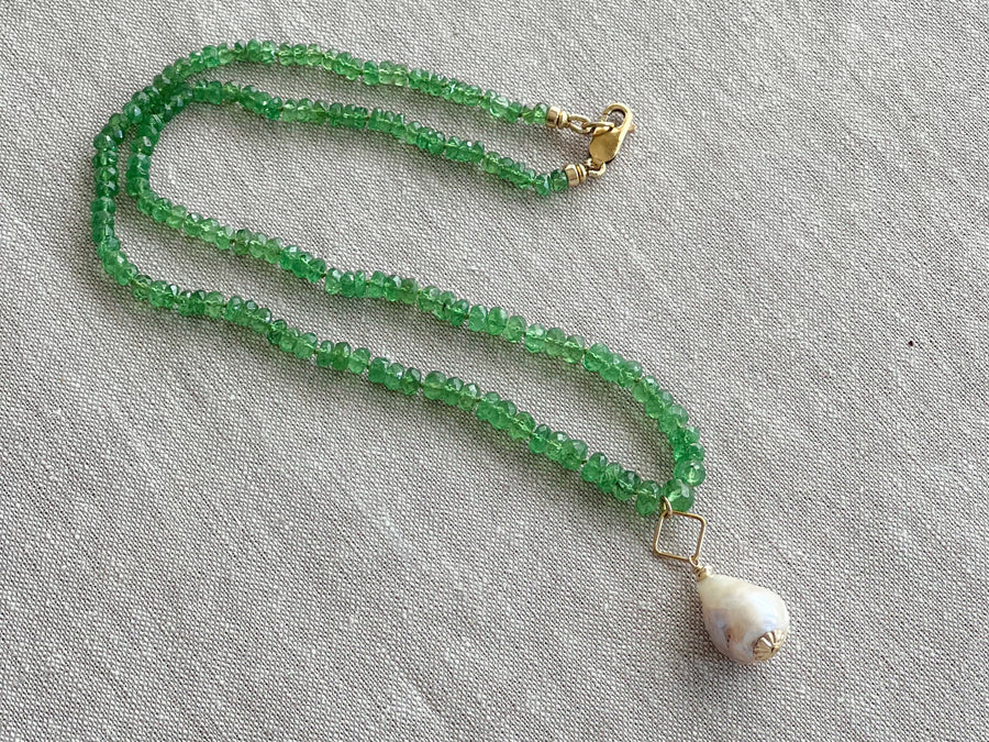 Tsavorite and Baroque Pearl Necklace