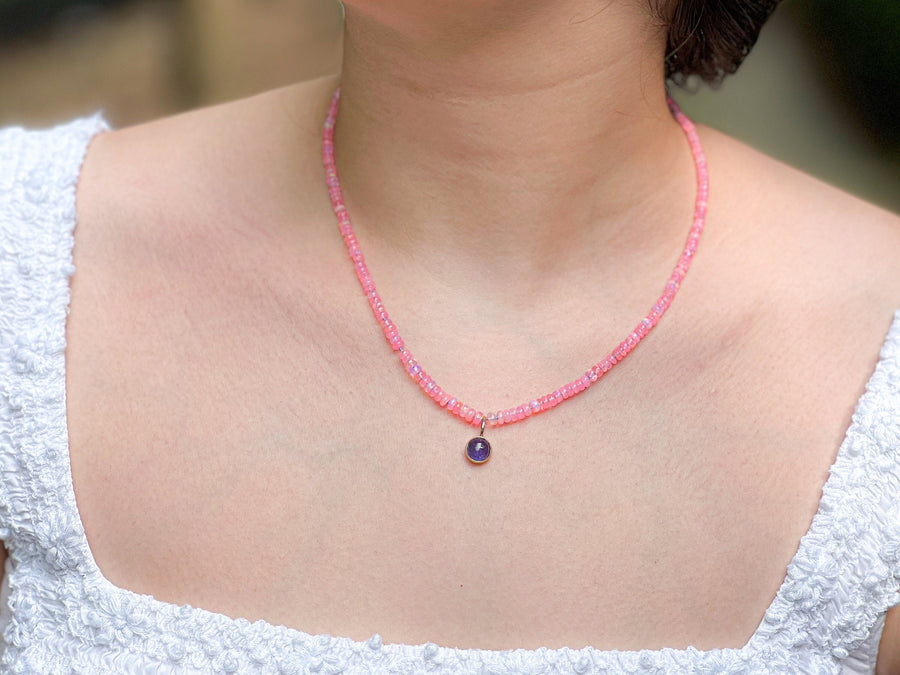 Pink Opal Necklace with Tanzanite Pendant