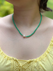 Chrysoprase Necklace with Rice Pearl Accent