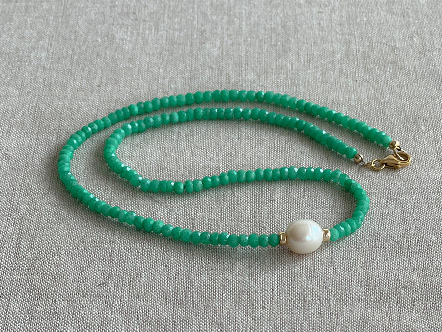 Chrysoprase Necklace with Rice Pearl Accent