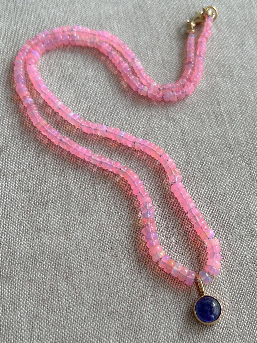 Pink Opal Necklace with Tanzanite Pendant