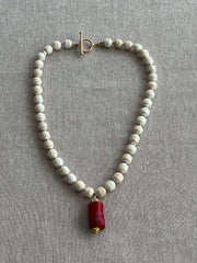Riverstone Necklace with Red Coral Pendant