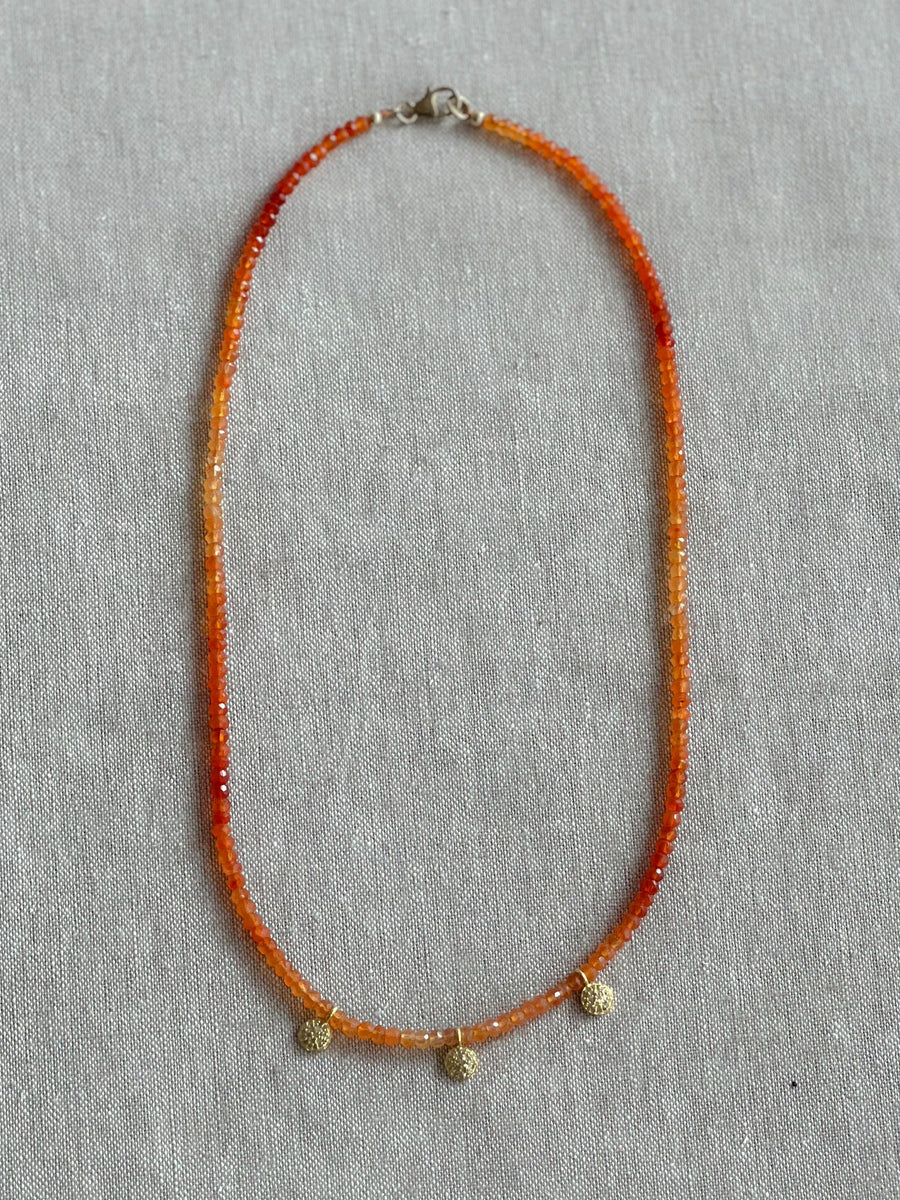 Dainty Carnelian Necklace with Pave Diamond Accents