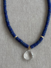 Heishi Lapis Necklace with Clear Quartz Pendant
