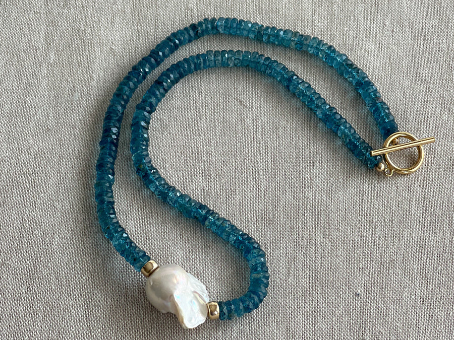 Neon Apatite Heishi Necklace with Baroque Pearl Accent