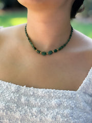 Emerald Necklace with Pave Diamond Gold Accents