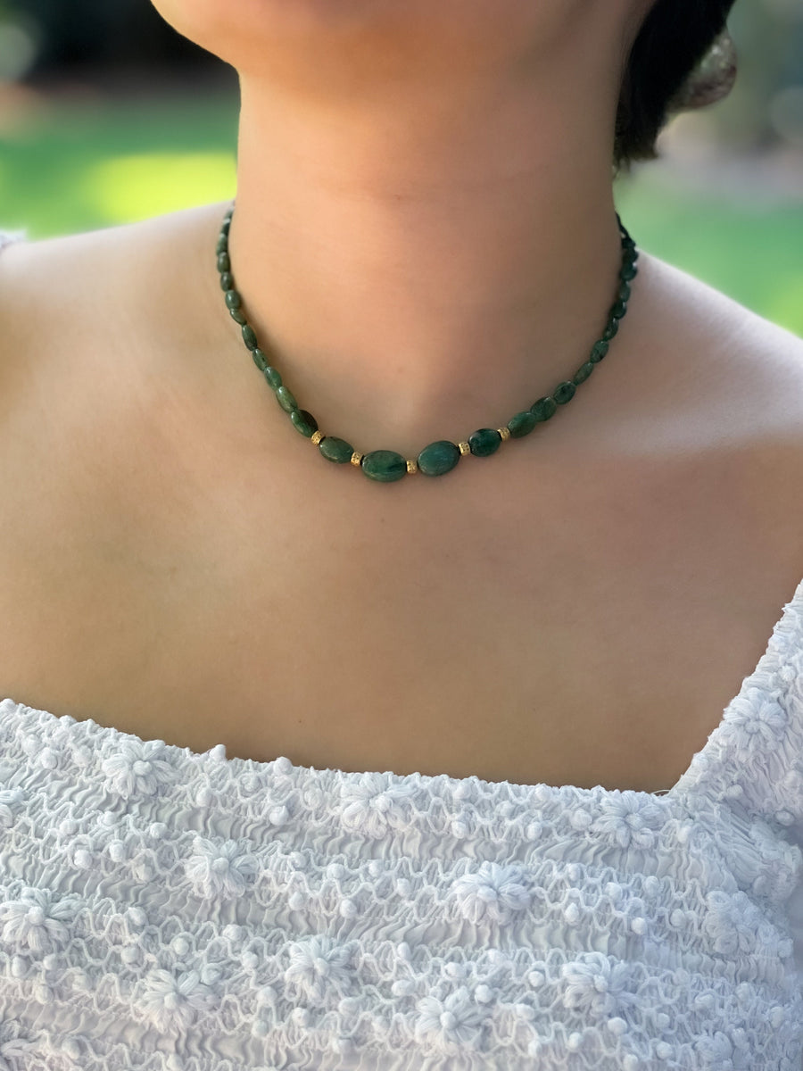 Emerald Necklace with Pave Diamond Gold Accents