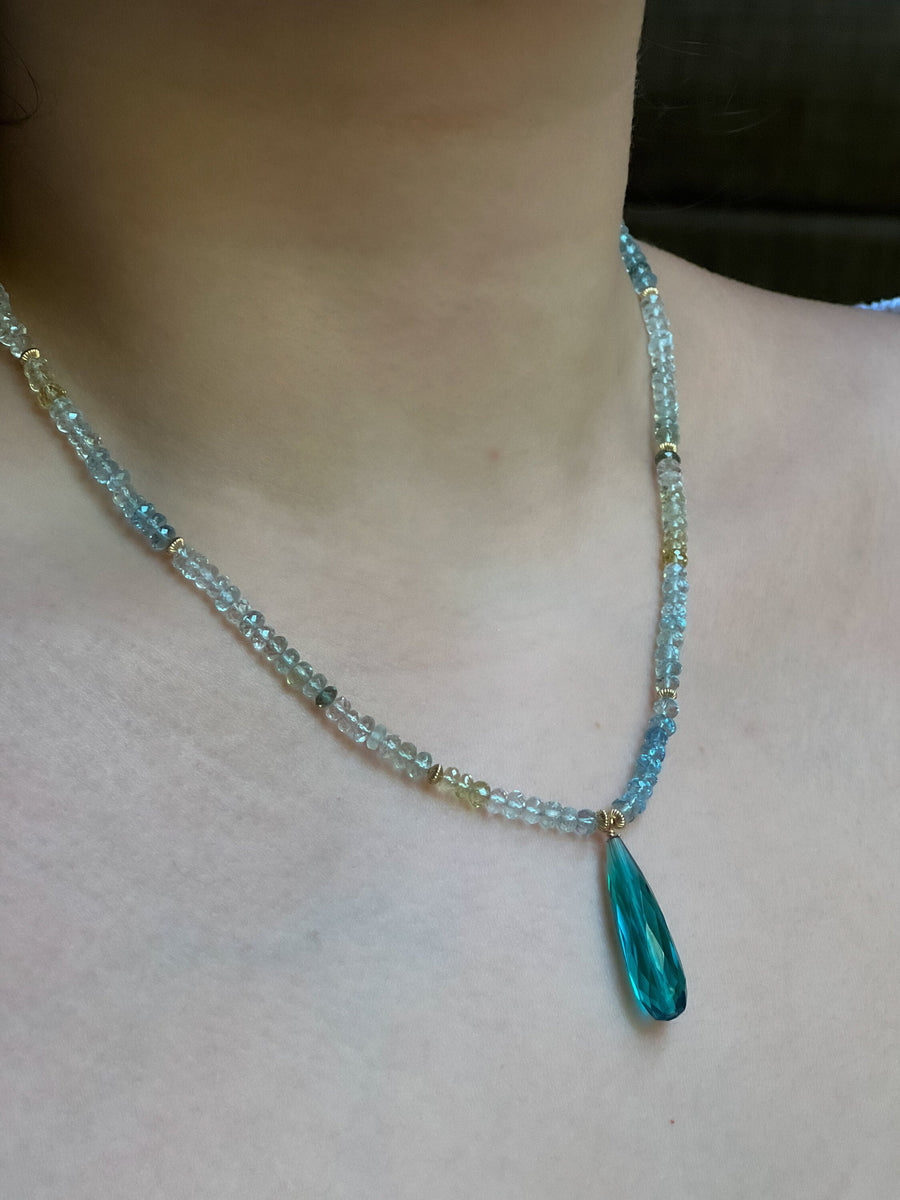 Aquamarine Necklace with Apatite Pendant