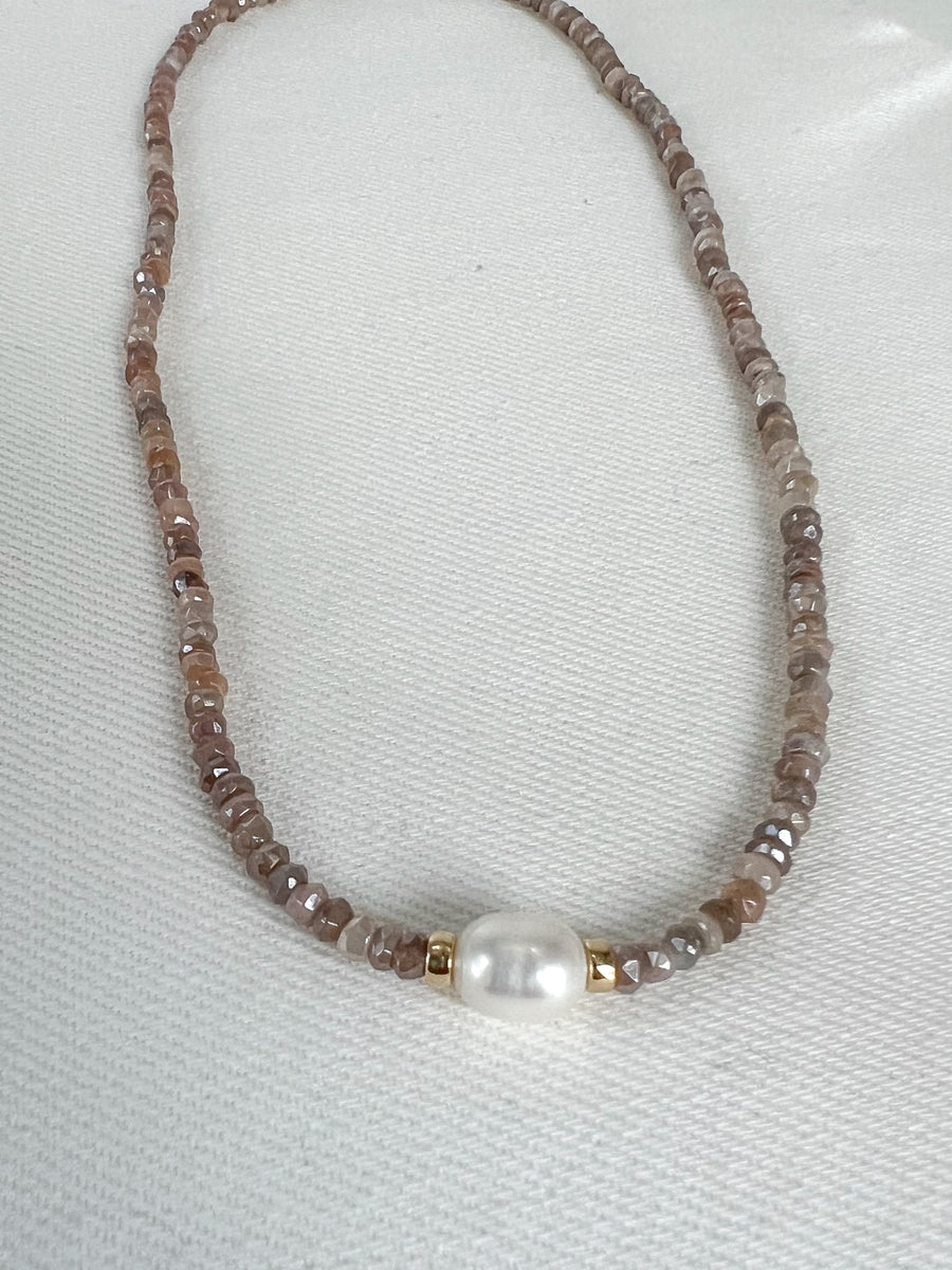 Moonstone and Rice Pearl Necklace